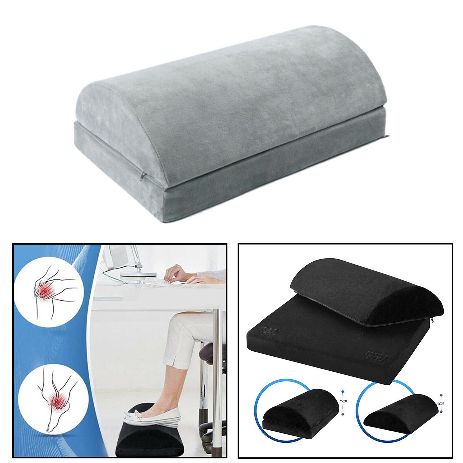 Foot Rest Under Desk Home Office Footrest Non Slip Bottom Washable Grey
