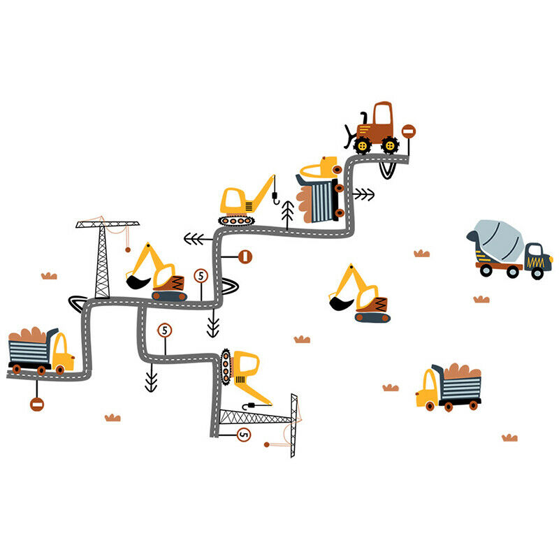Cartoon Excavator Road Wall Stickers For Kids Baby Rooms Boys mural artM Qx