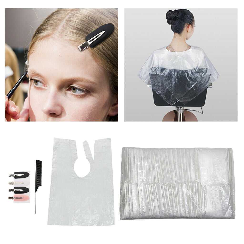 100x Disposable Hair Cutting Cape Gown Salon Hairdresser Capes Gowns +Comb Clips