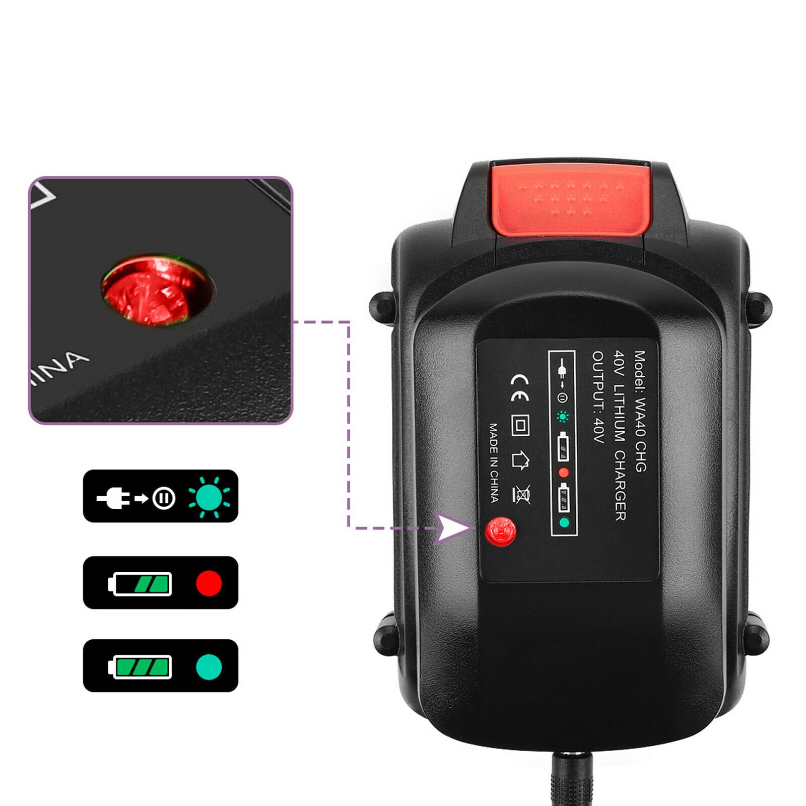 Plastic Battery Charger Replacement Battery for WG380 WG580 Battery Black