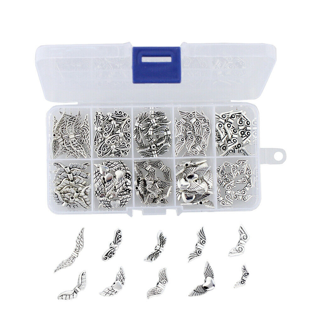 100Pcs Assorted Spacer Beads 10 Styles Angel Wings Bead Charm DIY Jewelry