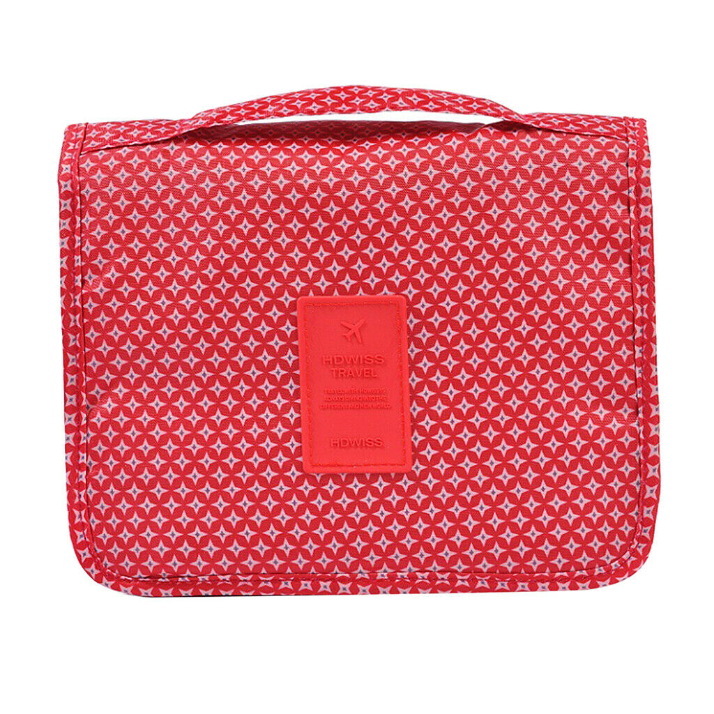Large Capacity Travel Wash Bag with Hanging Hook - Red star, as described
