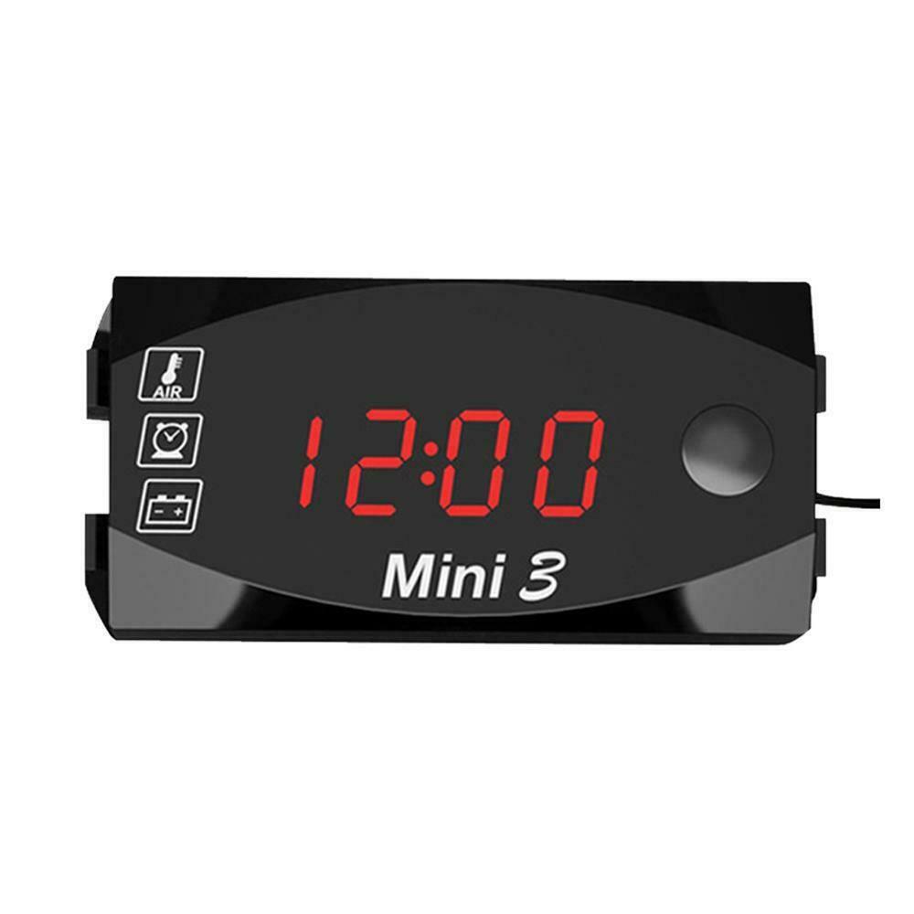 3-in-1 Motorcycle Clock VoltageThermometer &Voltmeter LED Display DC 6V-30V IP67