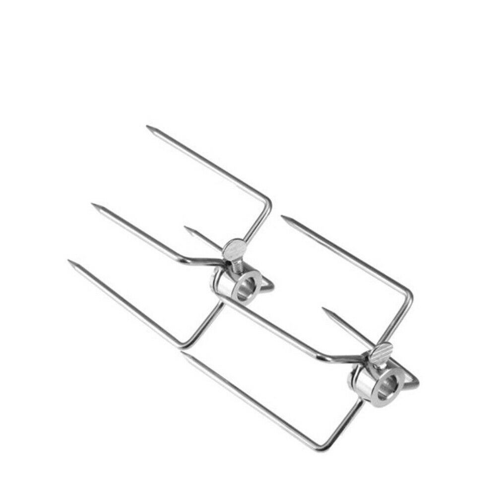 4Pcs BBQ Rotisserie Meat Forks Clamp Grill Meatpicks Stainless Steel Barbe