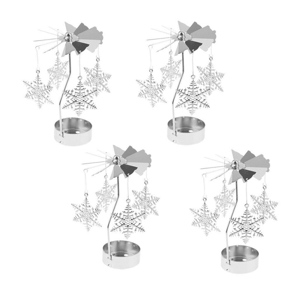 4pack Christmas Decor Rotating Candle Tea Light Holder Candlestick -Snowflake