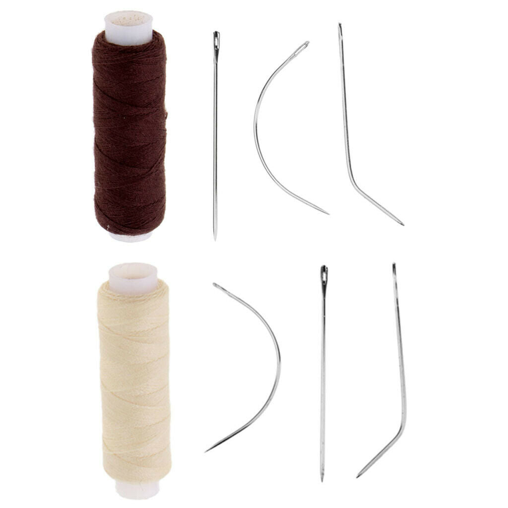 2x Polyester Weaving Sewing Thread & 6pcs Needles for Making Wig Drapery