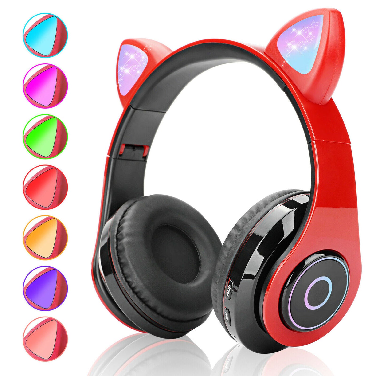 Bluetooth 5.0 Wireless Cat Rabbit Ear Headset LED w/Mic Headphone For Kids Girls