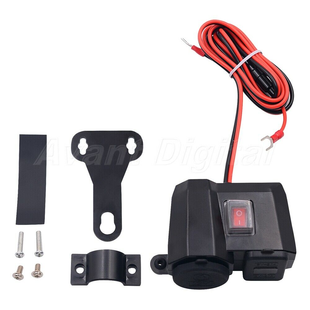 12V/24V Dual USB Charger Motorcycle Cigarette Lighter LED Voltmeter Waterproof