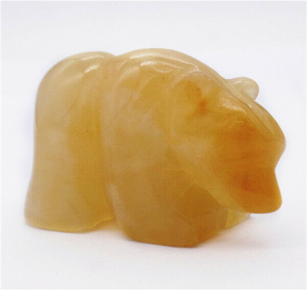 38x23x16mm Natural Yellow Jade Carved Bear Decoration Statue Home Decor HH7749