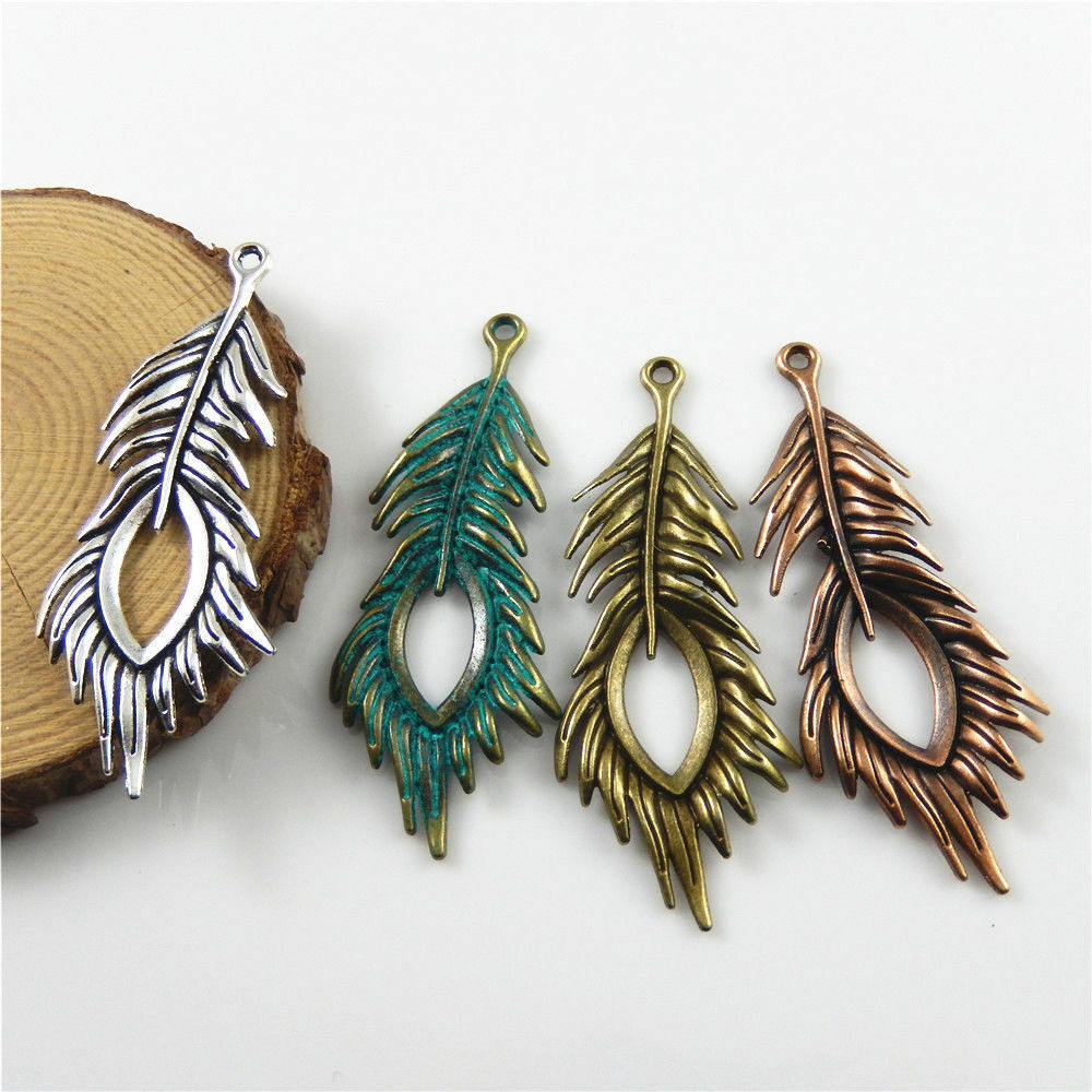 Multi-colors Zinc Alloy Jewelry Charms Peacock Feather Crafts Pendants 8pcs/lot