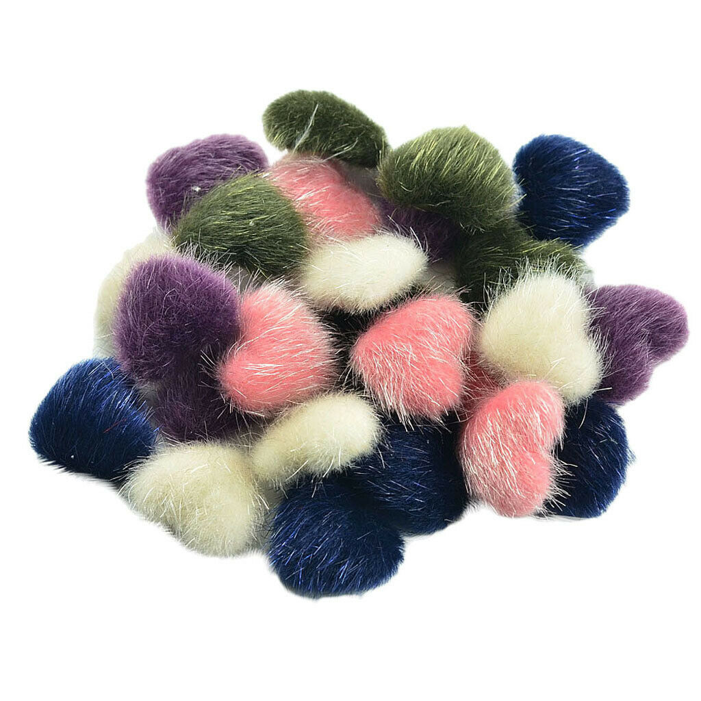 30pcs Mixed Color Plush Covered Heart Button Flatback for DIY Jewelry Making
