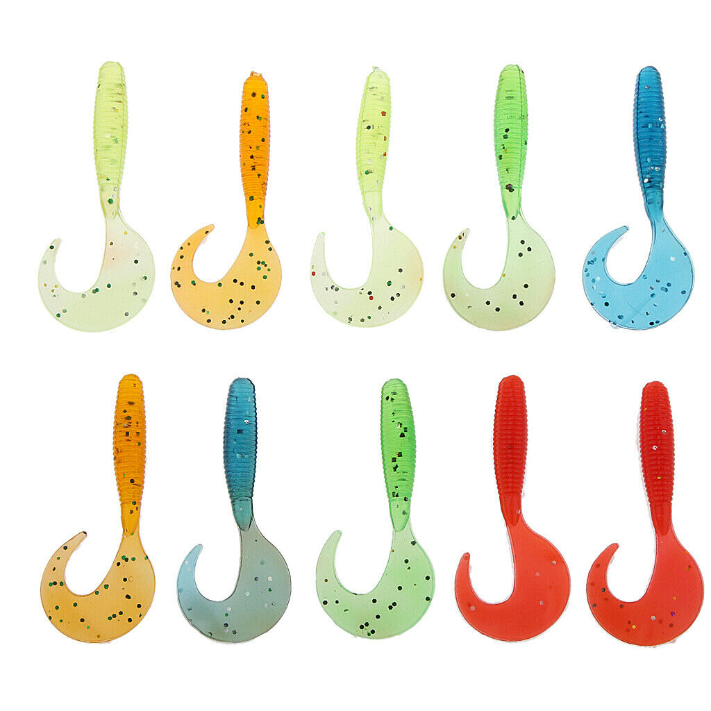 10pcs Fishing Grub Lures,  Worm Soft Fishing Jig Head Baits for Freshwater