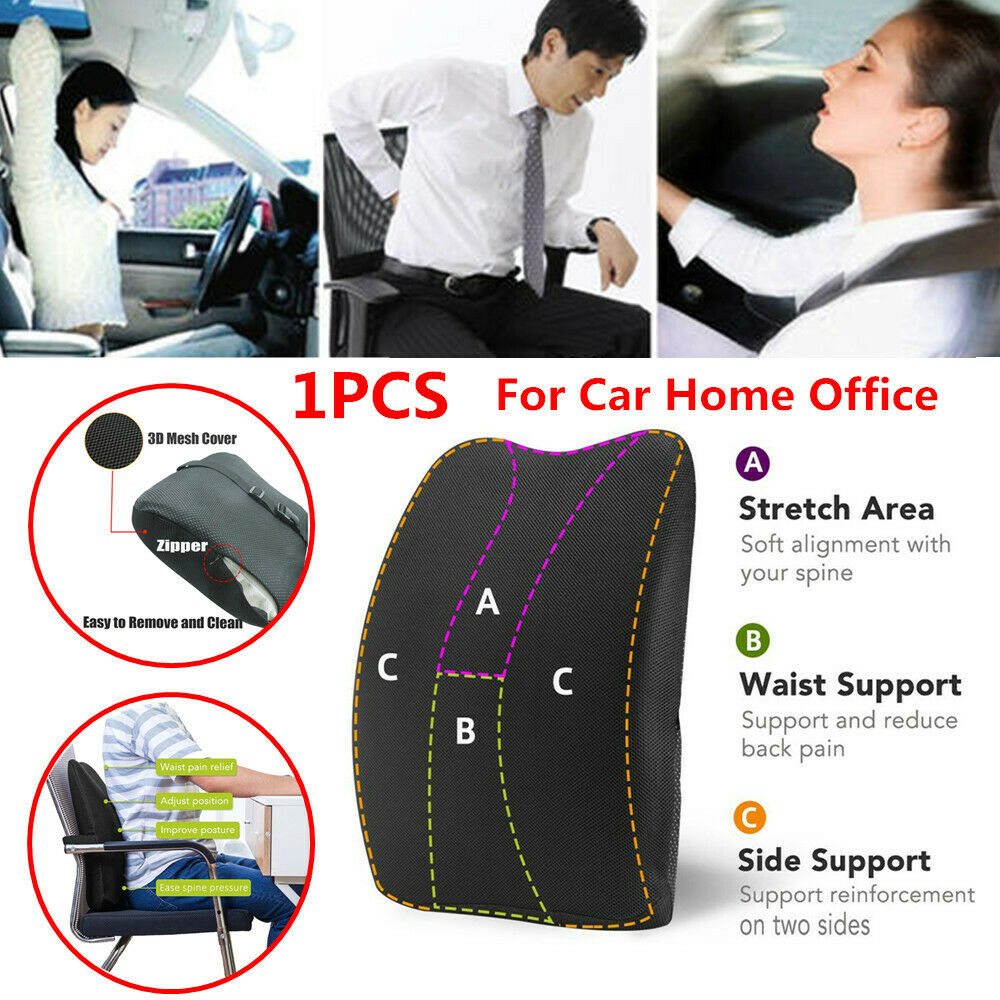 1x Soft Memory Foam Seat Chair Lumbar Back Support Cushion Office Home Car Black