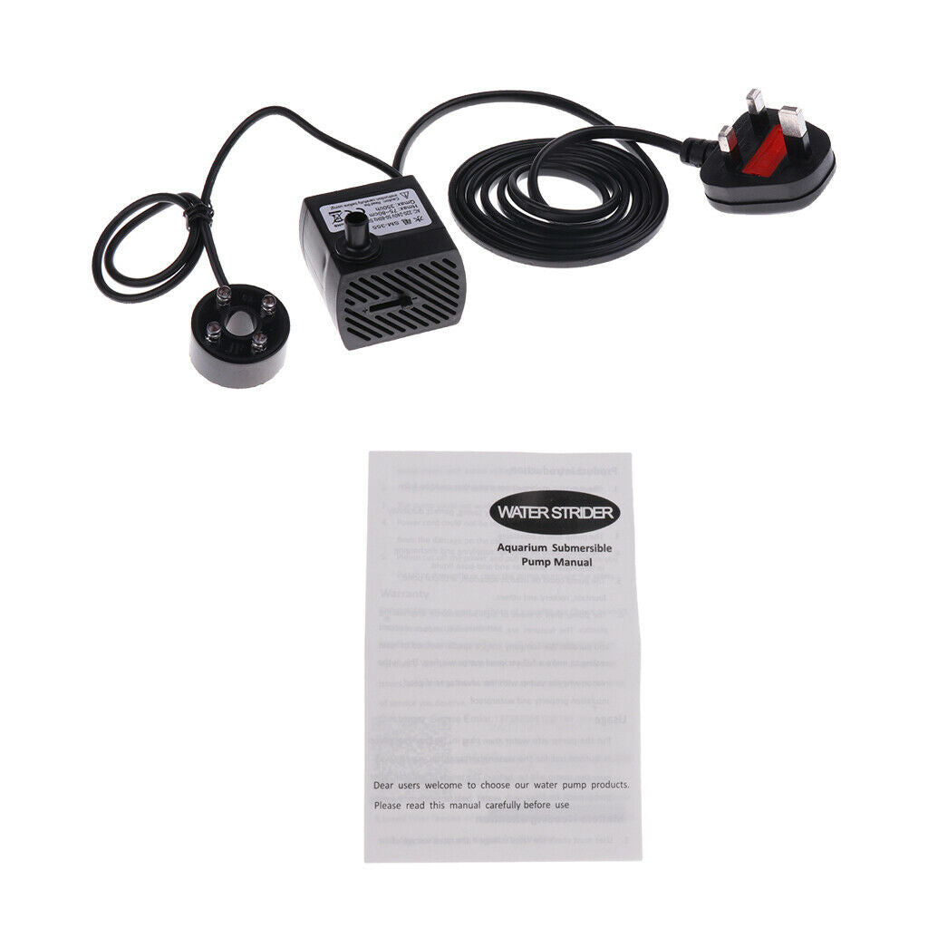 UK Plug Ultra Silent Aquarium Pond Submersible Pump Powerhead Fountain 5W