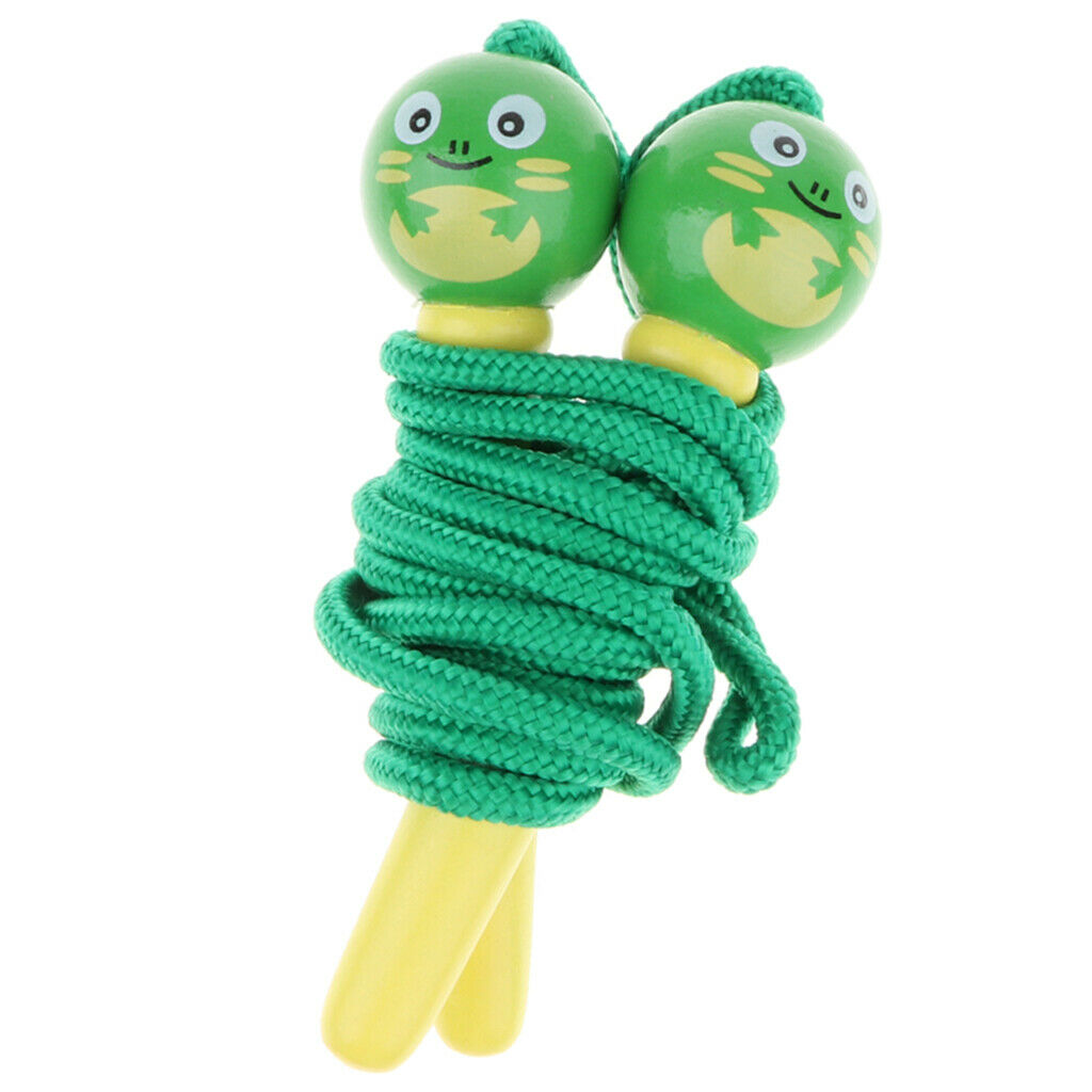 Kids Wooden Colorful Jump Rope With Cartoon Figures Handles, Child Outdoor