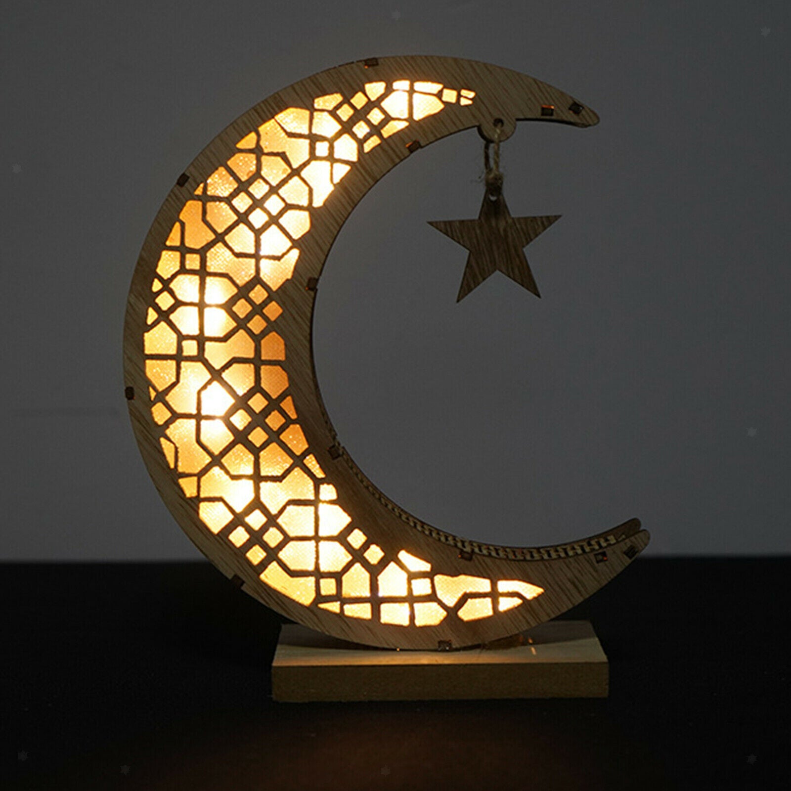Wooden Ramadan Decorations Moon Shaped Lamp Tabletop Festival Party Supplies