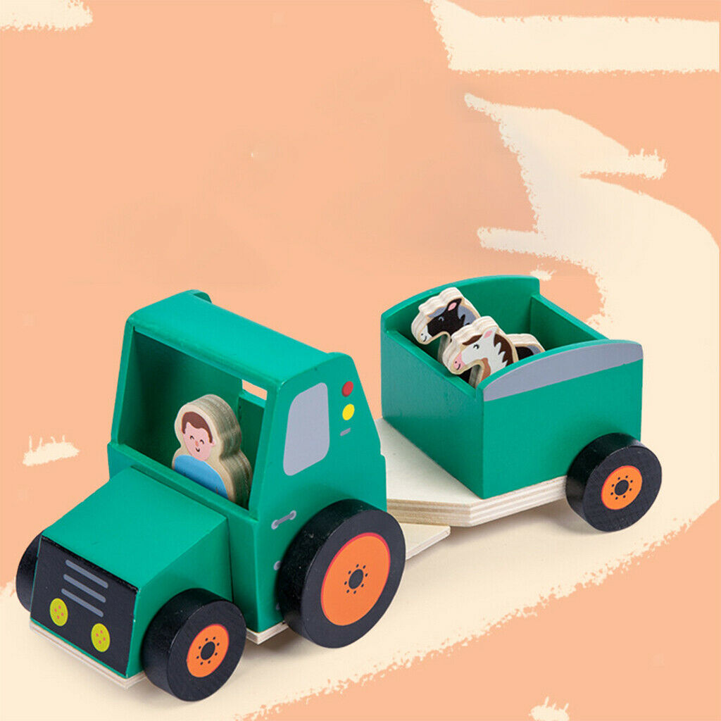 Wooden Car Tractor Trailer Carrier Montessori Development Educational Toys