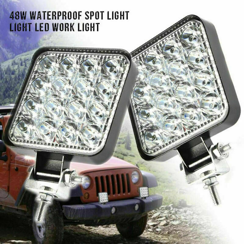 2x 48W Square LED Work Light Bar Off Road Spot Flood Driving Fog Lamp for Trucks