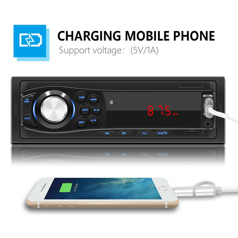 Car 1 Din LED Digital Bluetooth Hands-free MP3 Player Card U Disk FM Radio Audio