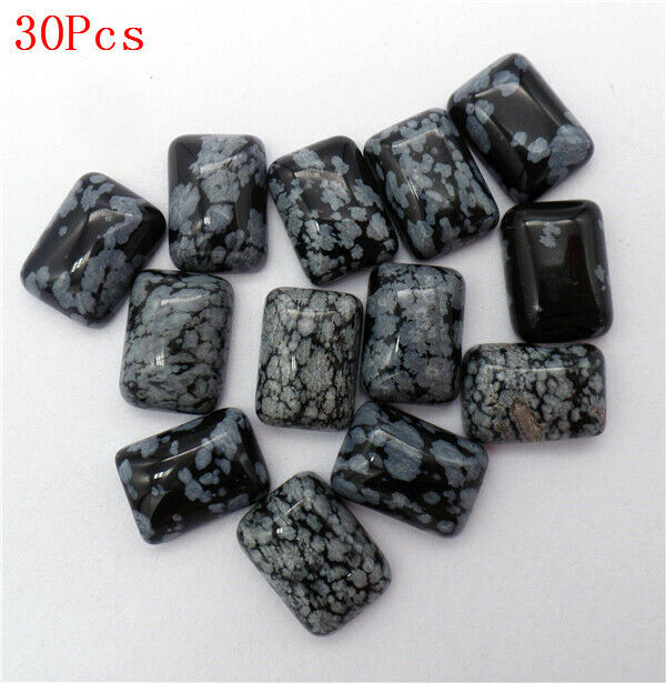30Pcs 14x10x5mm Natural Snowflake Obsidian Rectangle Cab Cabochon DIY HH7285