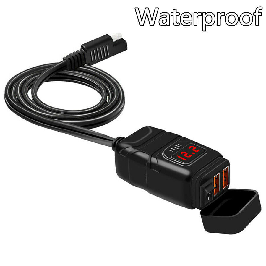 Dual USB Motorcycle QC3.0 Fast Charging 12V Motor Phone Charger w/ Voltmeter