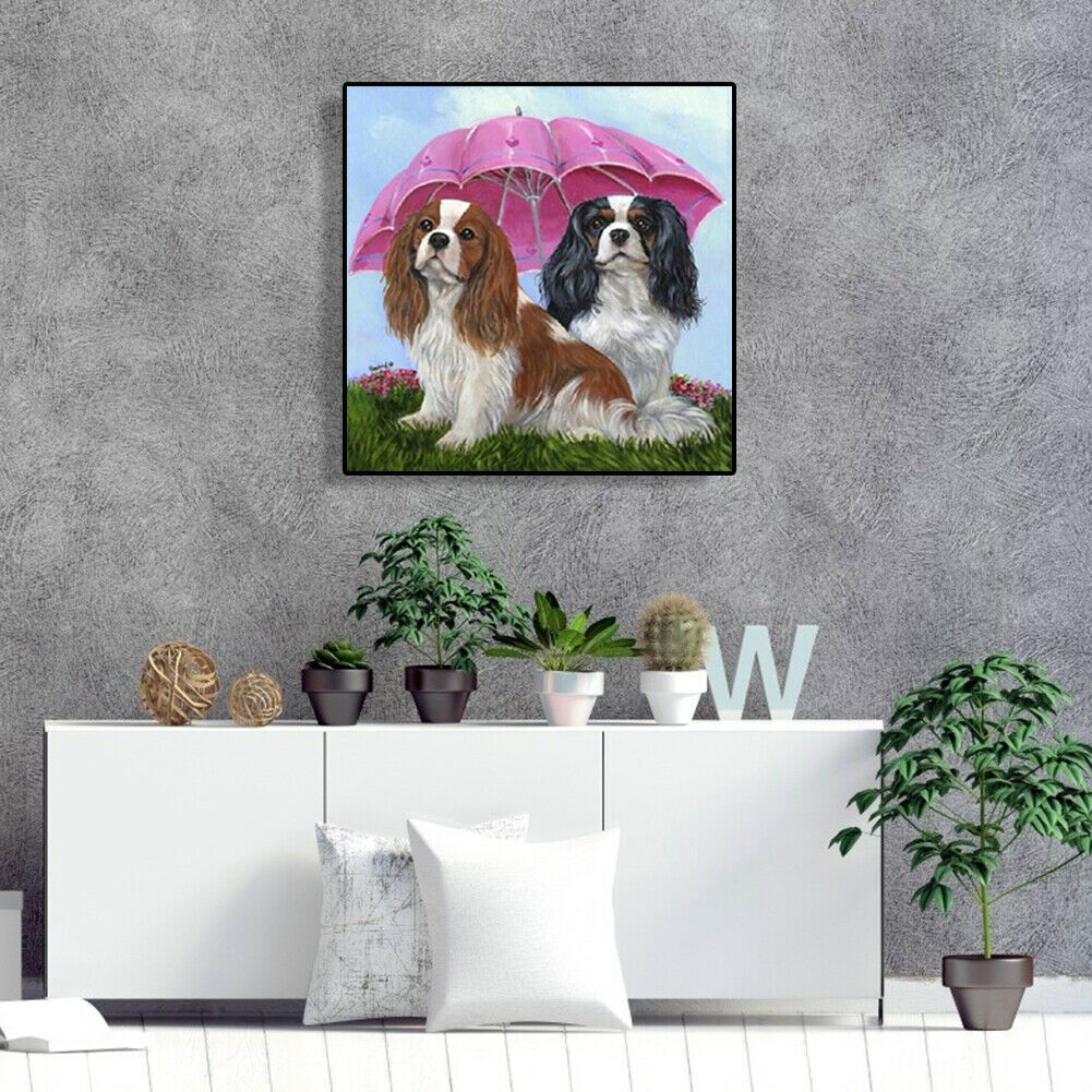5D DIY Diamond Painting Umbrella Dogs Full Drill Animal Picture Embroidery @