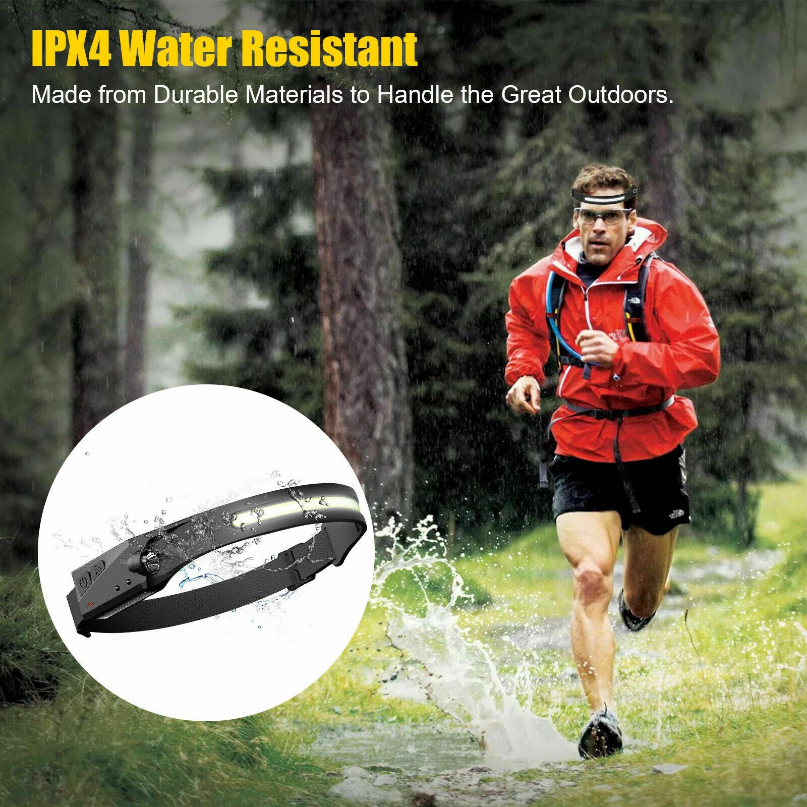 COB+LED Motion Sensor Flashlight USB Rechargeable Headlight Torch Headlamp 5Mode