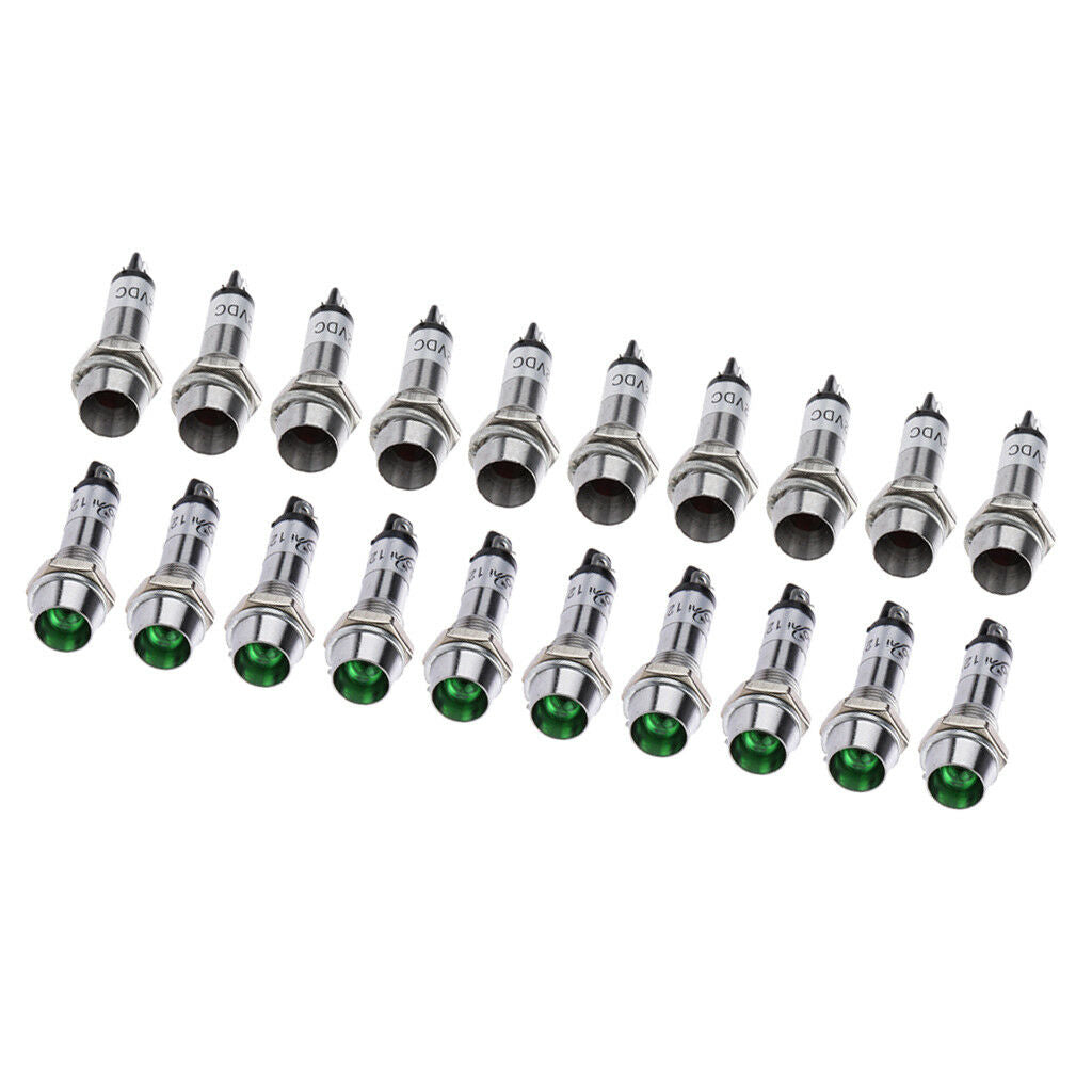 20 Pieces 12V DC 8mm Power Indicator Signal Light XD8-1 Led Light  Green