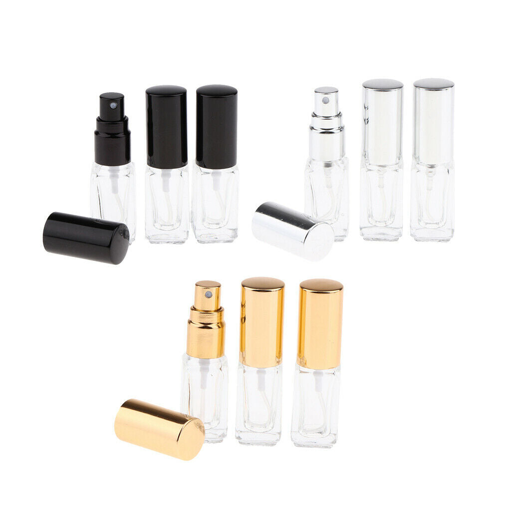 3x 3ml Empty Glass Spray Bottle Pump Fine Mist Perfume Atomiser Black Caps