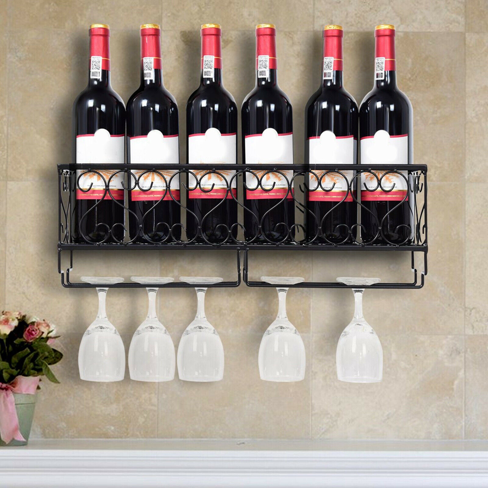 Wall Shelf Iron Wine Racks Wall Mounted Stemware Racks Bottle Display Holder