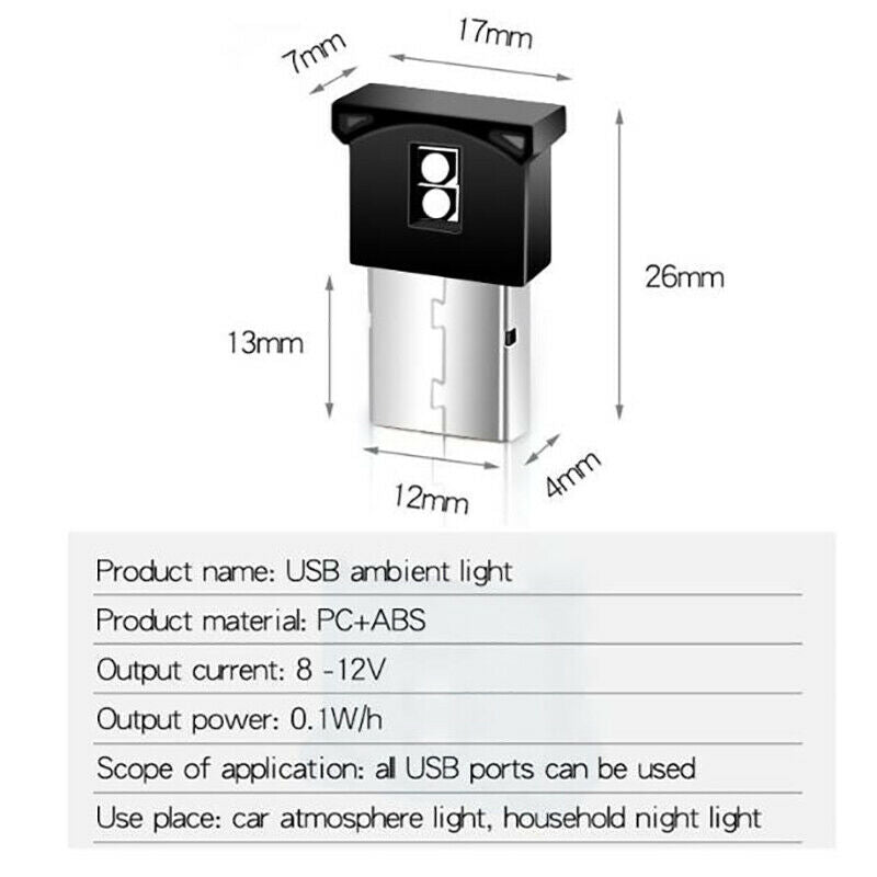 1Pcs Mini USB LED Car Interior Light Neon Atmosphere Ambient Lamps Decoratio Lt