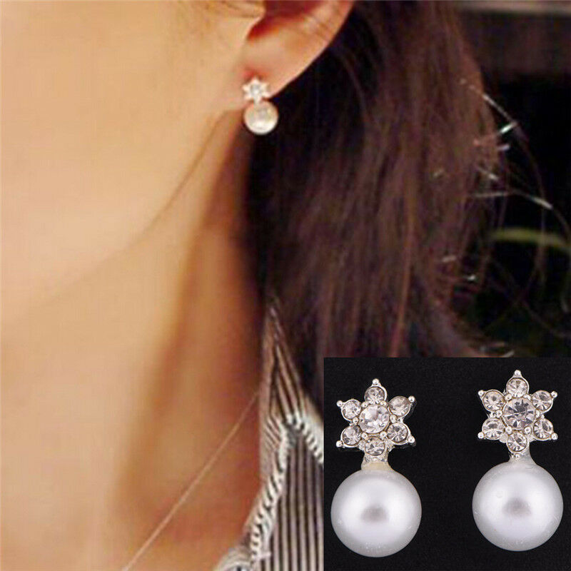 Snowflake Earrings Crystal Rhinestone Pearls Ear Stud Earring Women Jewe.l8