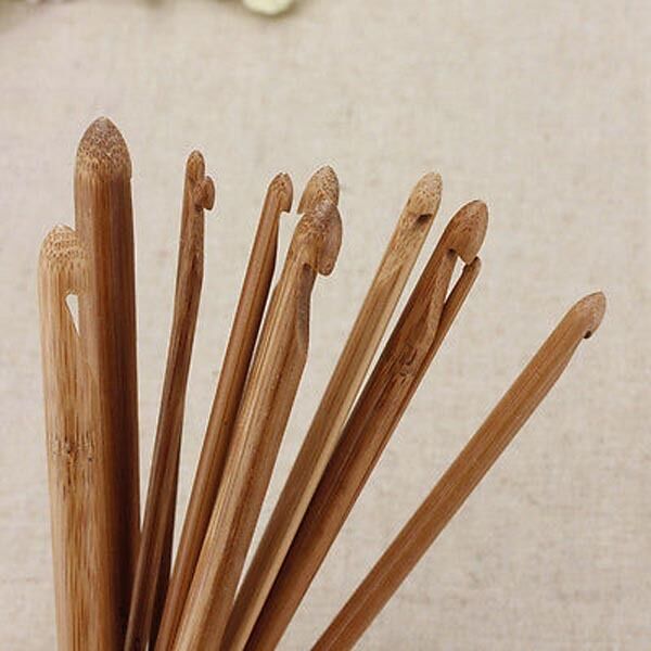 12 Size 6" Bamboo Handle Crochet Hook Knit Weave Yarn Craft Knitting Needles Set