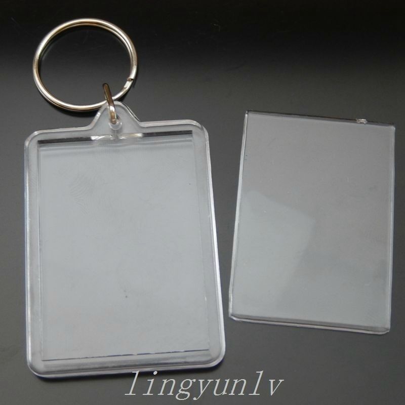 2-pack Rectangle Transparent Plastic Phone Frame Pendant Keychain Keyring 2 Inch