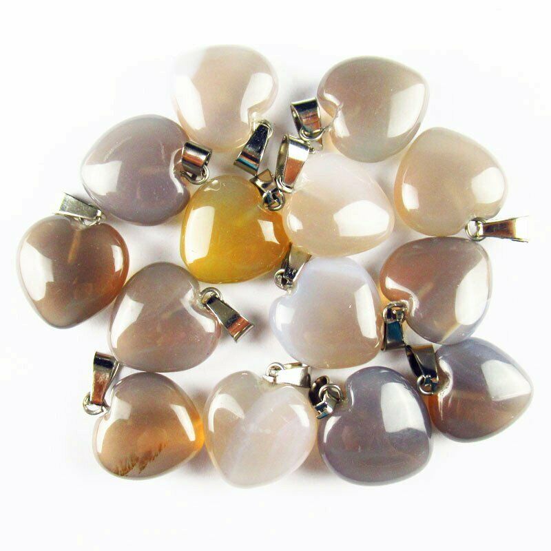 10pcs Natural Gray Agate Heart Pendant Bead 16x16x7mm (send randomly) A-210SK