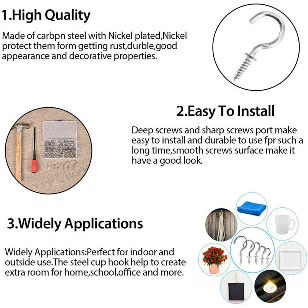 Cup Hook Kit 150 Pcs High quality Heavy Duty for Hanging Lights Kitchen