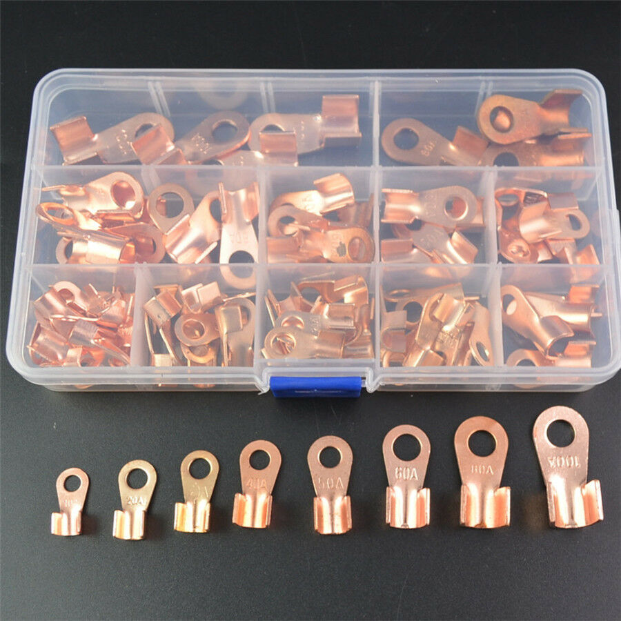 90pc OT Open Cable Wire Terminal Connector Copper Lugs 10/20/30/40/50/60/80/100A