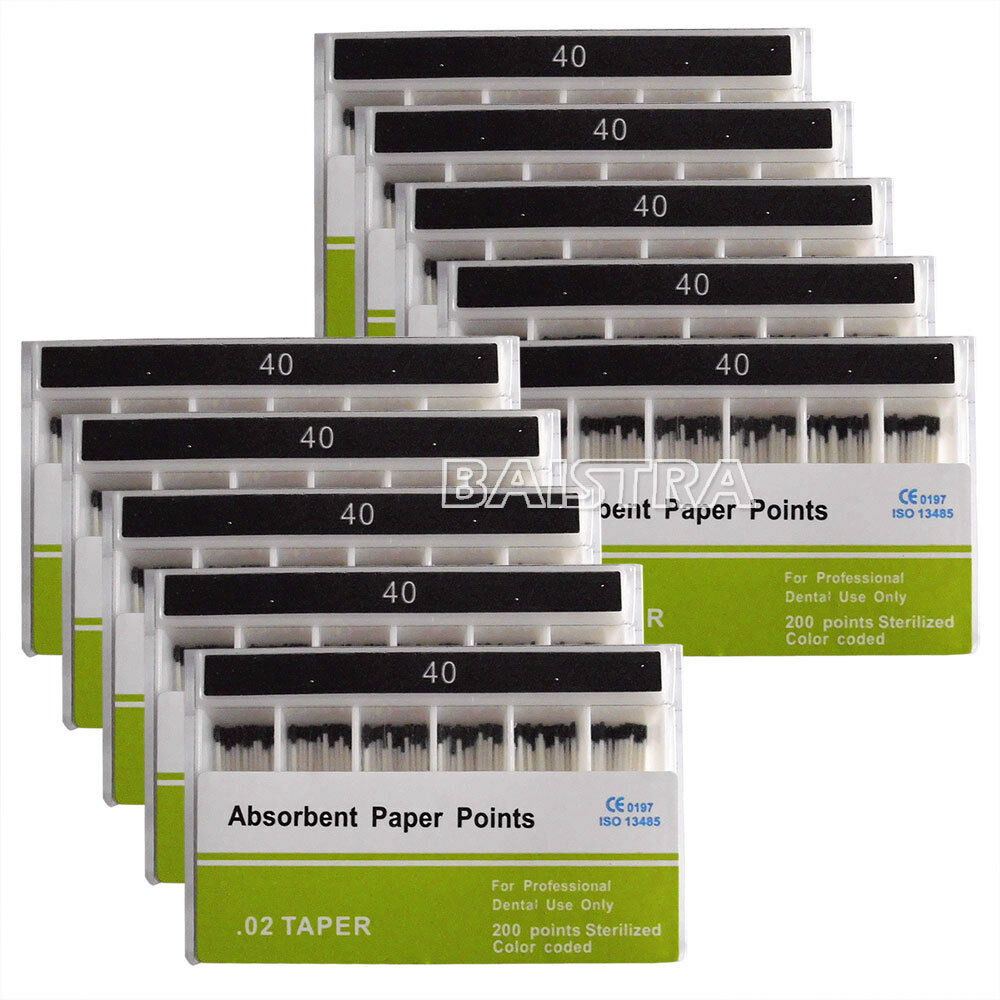 10 Pack Taper 0.02 Dental Absorbent Paper Points 40# 200pcs/Pack