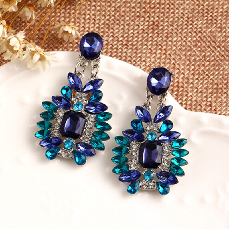 1Pair Luxury Women Crystal Rhinestone Big Dangle Drop Earrings Stud Jewelry B Qx