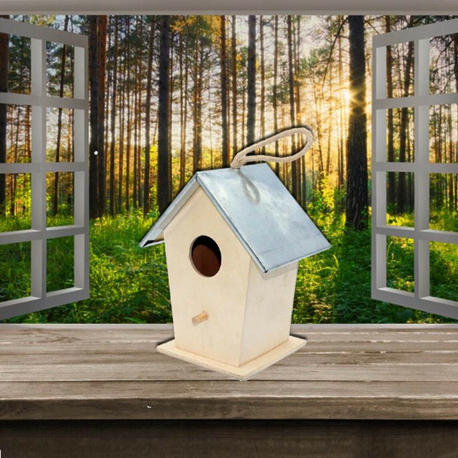 Wooden Hanging House Mini Bird Nest Woodhouse for Bird Cage Resting Place