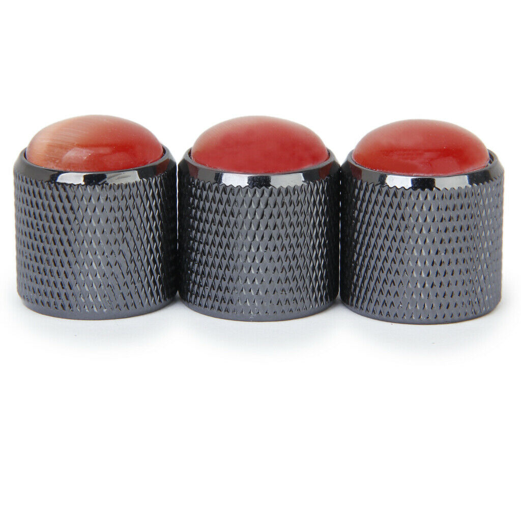 3pcs Volume Tone Control Knob for Electric Guitar - Black with Red Top