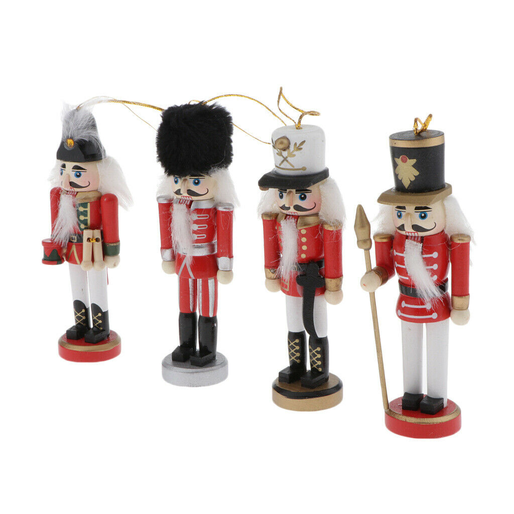 4Pcs Traditional Wooden King Nutcracker with Ropes Christmas Decor, 4.72'' Tall