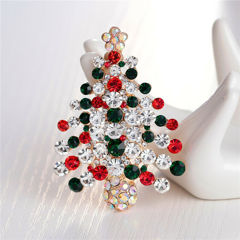 1X New Unisex Crystal Rhinestone Brooch Christmas Tree Brooch Pin Xmas Gift Qx
