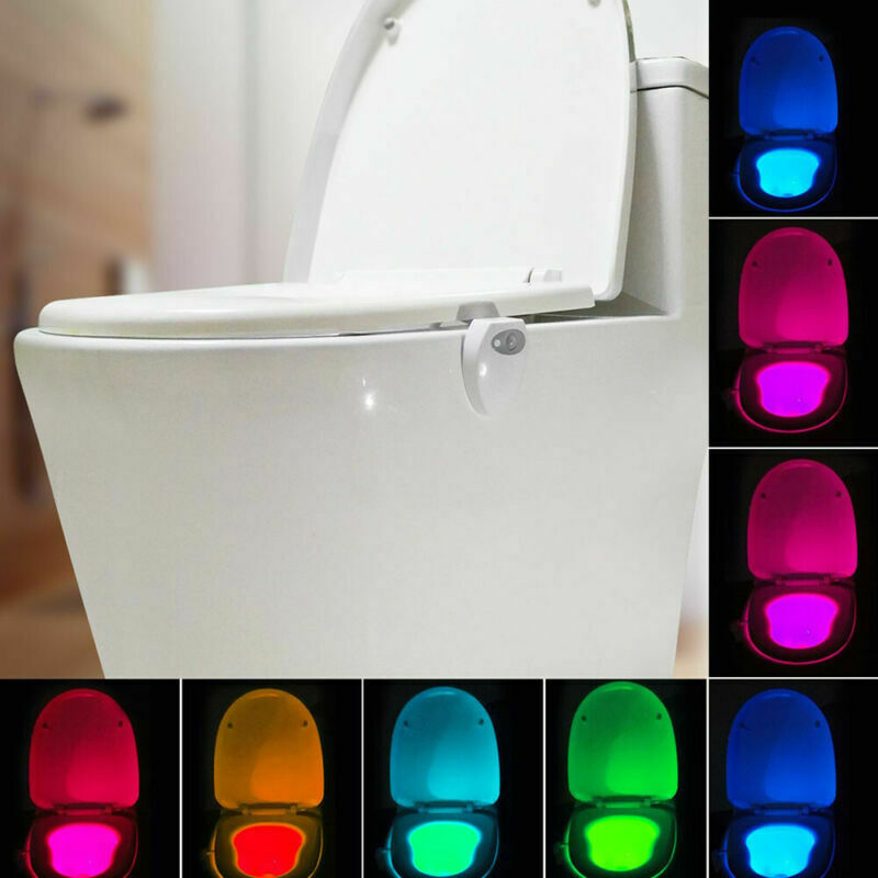 Home 8 Colors USB Rechargeable LED Toilet Bowl Night Light Body Motion Sensor