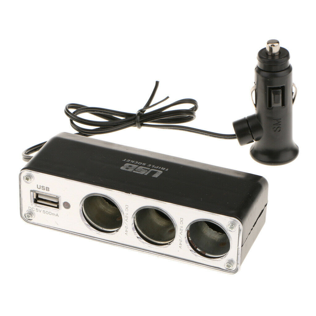 3 Way USB Plug Charger Socket Splitter Cigarette Lighter for Car Vehicle