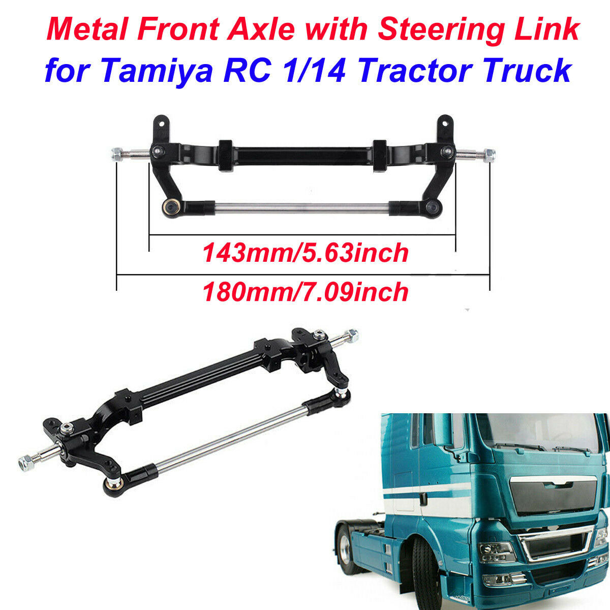 1Pc Metal Front Axle with Steering Link for Tamiya RC 1/14 Tractor Truck Parts