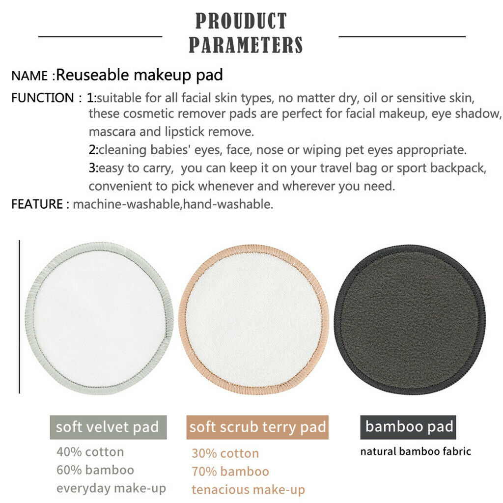 Pack of 5 Make Up Remover Pad Washable Facial Cleansing Cloth Cotton Round