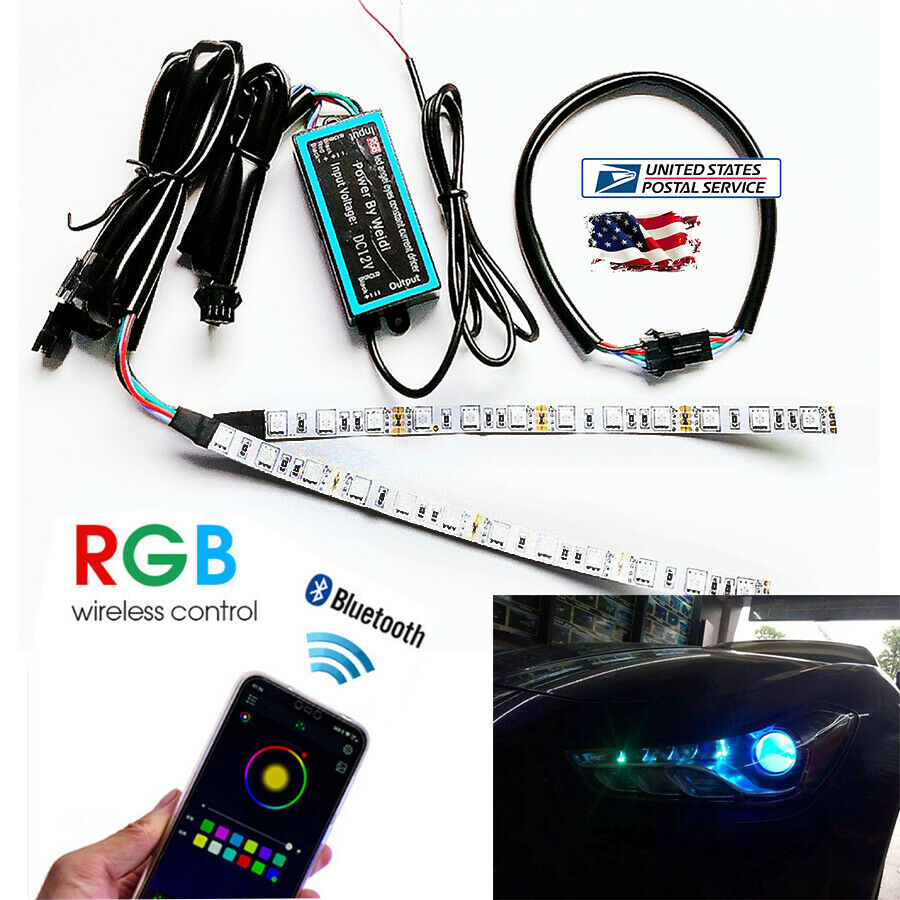 2PC RGB  Headlight Projector Len Devil Eye Remote Control Head Light Retrofit