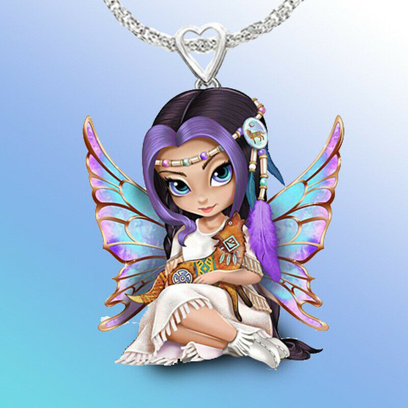 Fashion Angel Princess Crystal Peach Heart Charm Pendant Necklace Jewely Gi Rf