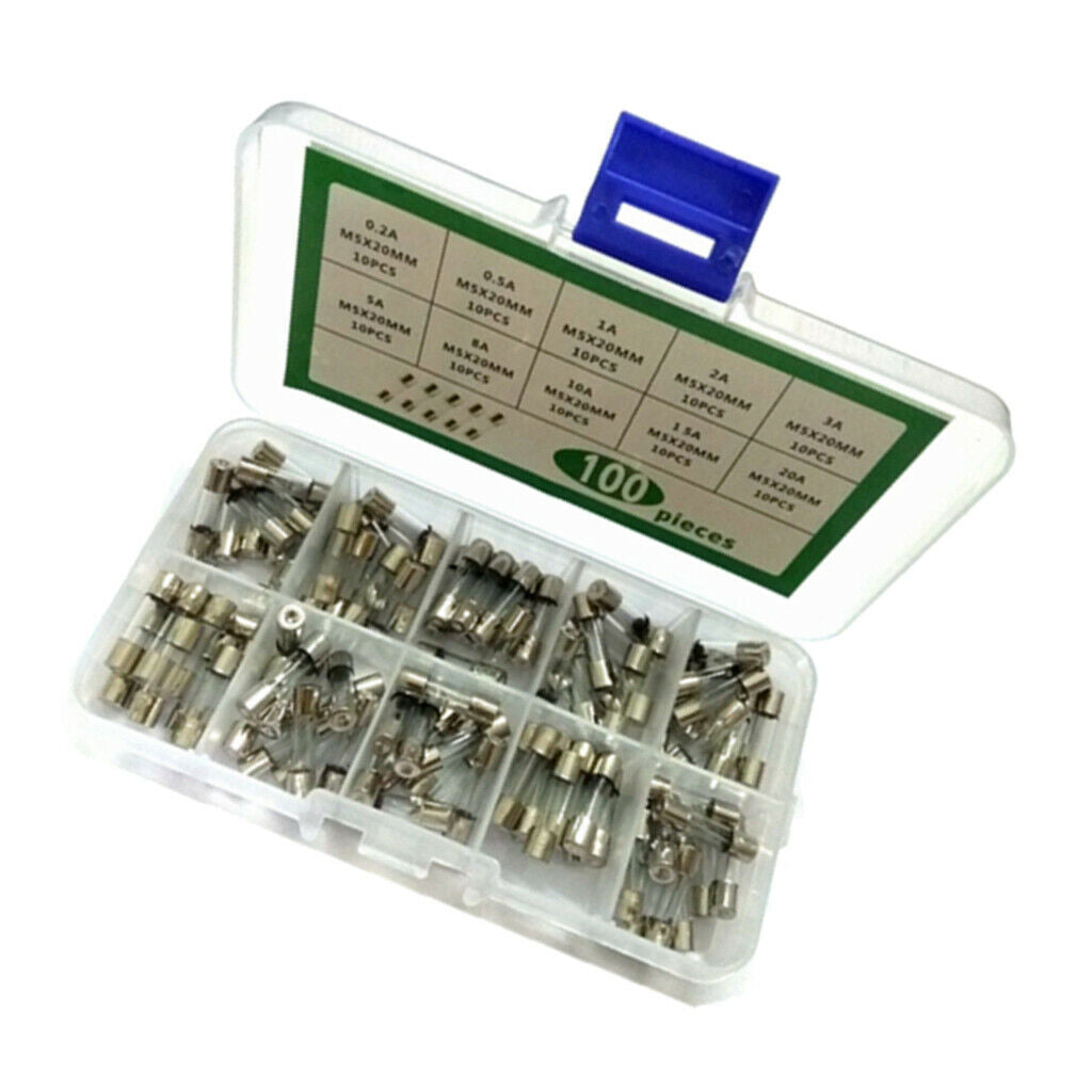 100 Pieces 5 x 20mm Fast Blow Glass Tube Fuses 0.2A~20A 250V